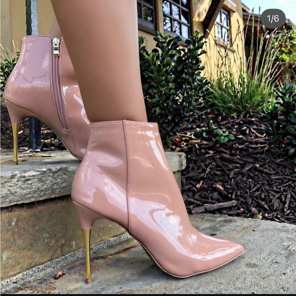 Tan high gloss comfy high heel boots